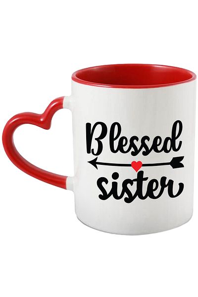 StoryGift Romania Heart mug for a blessed little sister - family love with Heart Handle, With, STG