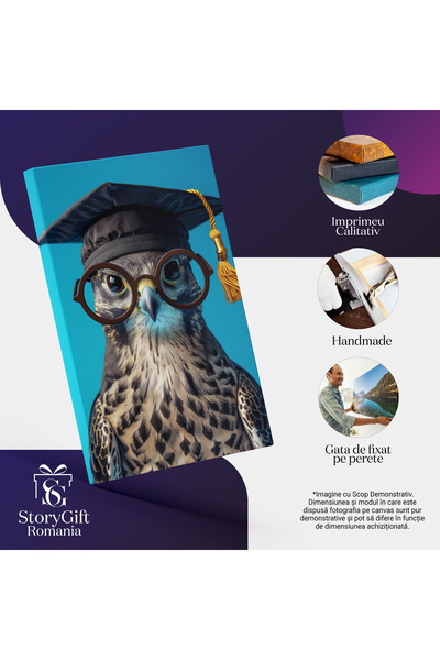 StoryGift Romania Canvas Print The Smart Hawk At The End Of The School Year Graduate With Glasses And Toga, Painting