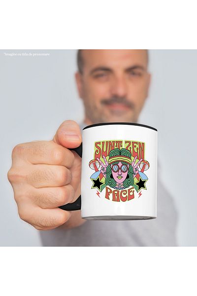 StoryGift Romania Mug hippie girl I am zen club peace and quiet, 330ml, Ceramic with Black Handle, With Handle, STG