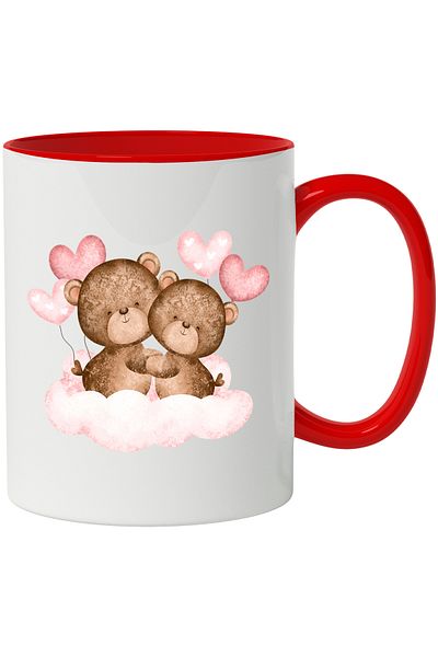 StoryGift Romania Mug With Teddy Bear, Cloud, Balloons, Hug, Hearts, Love, Multicolor 330 ml, Ce, Cu, STG