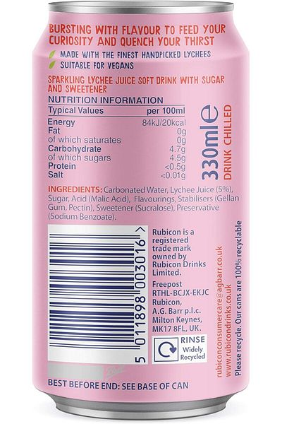 Rubicon Sparkling Lychee Made with Real Fruit Juice 330ml