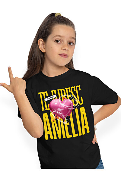 StoryGift Romania Tricou Copii Fete Te Iubesc Amelia, Dragoste, Inima, Iubire...