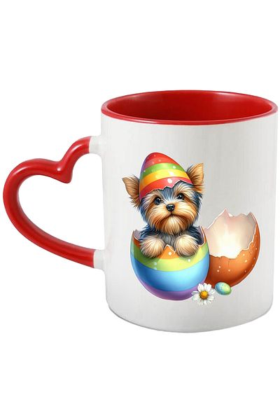 StoryGift Romania Mug with a furry puppy coming out of a broken egg | illustration | white flower |, With ,STG
