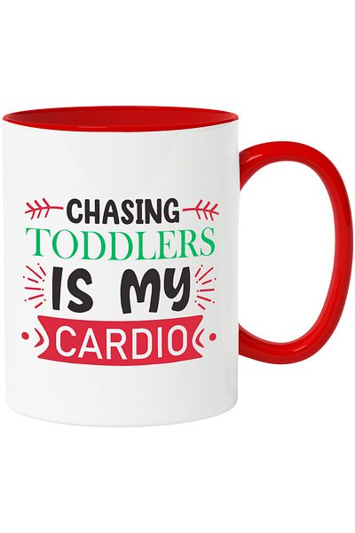 StoryGift Romania Mug for parents who do sports by running after their small children with Red Handle, With M,STG.