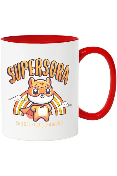 StoryGift Romania Super Sister Mug - Superhero, Courage and Determination, 330ml, Ceramic with Red Handle, With M,STG.