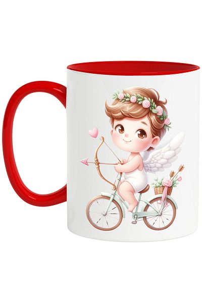 StoryGift Romania Mug with a baby Cupid, illustration, flower crown, archery, whip, With, STG