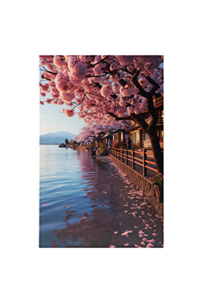 StoryGift Romania Tablou Canvas: Priveliste De Primavara Copac Roz Pe Lac Oam...