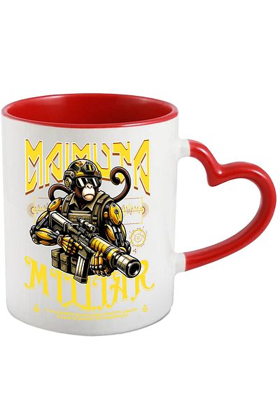 StoryGift Romania Military Monkey Mug, Army, Weapon, Soldier, 330ml, Ceramic with Red Heart Handle, With,STG.