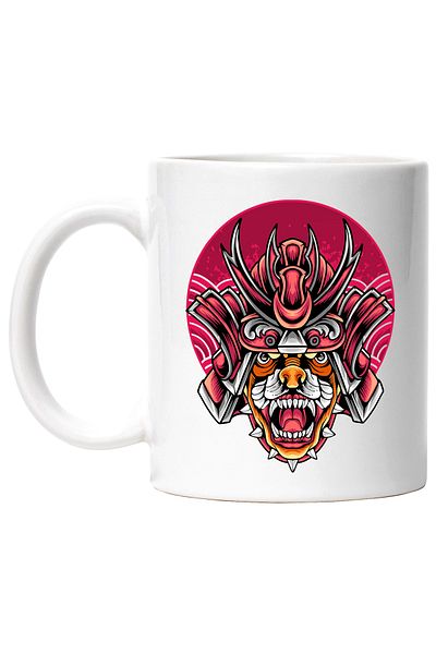 StoryGift Romania Mug With Tiger, Collar, Helmet, Samurai, Fighter, Asian, Multicolor 330 ml, Wax, With ,STG