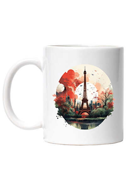 StoryGift Romania Cana Cu Turnul Eiffel, Pasari, Cer, Soare, Apus, Cladiri, C...