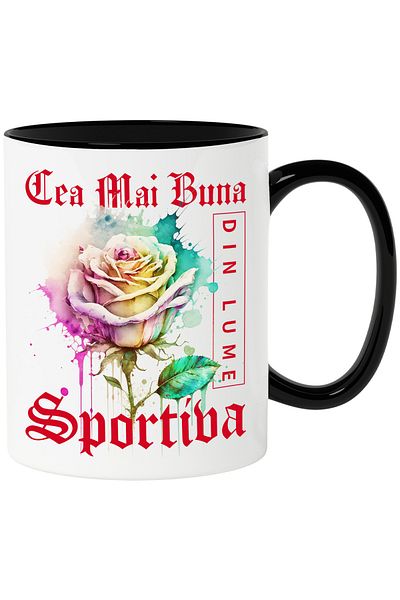 StoryGift Romania Mug With Text The Best Athlete, In The World, Flower, Colorful Rose, Water, With, STG