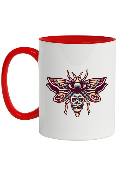 StoryGift Romania Mug With Insect, Butterfly, Skull, Eyes, Wings, Multicolor 330 ml, Ceramic with Ma, With, STG