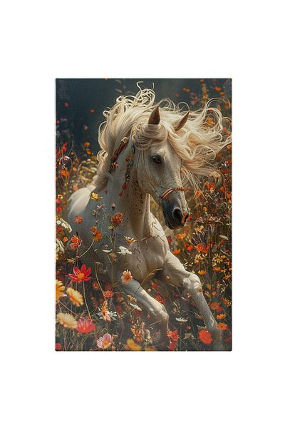 StoryGift Romania Tablou Canvas: Forța Armăsarului Și Frumusețea Florilor În Armonie- Măreția Naturii Pictura Di