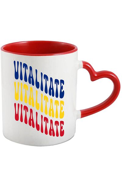 StoryGift Romania Mug with the word Vitality, in the colors of the Romanian flag, red, yellow, blue, with STG