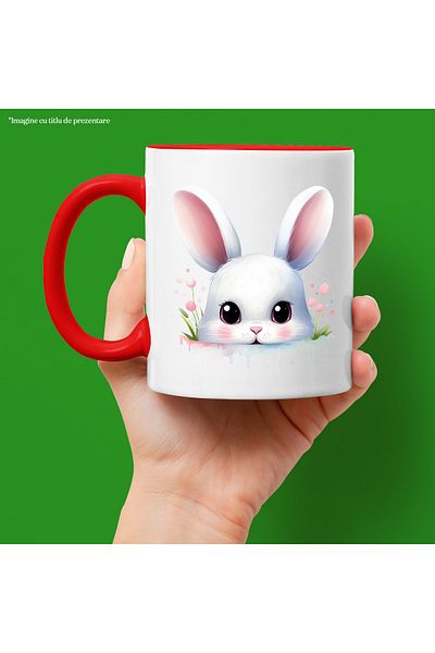 StoryGift Romania Mug with a white bunny | illustration | curious | shy | plants | grass | nature |, With