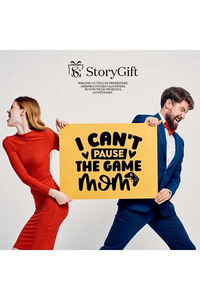StoryGift Romania Sticker Autocolant 70CM Exterior cu inimioare si textul "Nu pot pune pauza, mama" - jocuri vid
