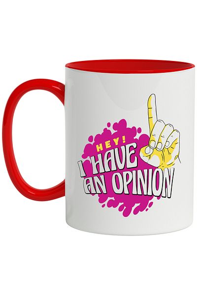 StoryGift Romania Mug With English Message Hey I Have An Opinion, Finger, Hand, Multicolor 330 ml, , With ,STG