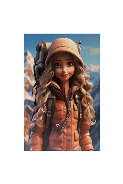 StoryGift Romania Tablou Canvas: Cartoon Girl Fata Pregatita De Drumetie Cu Geaca Groasa Si Rucsac In Spate Pic