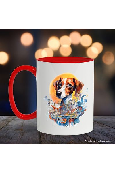 StoryGift Romania Mug With Dog, Abstract Art, City, Statues, Sun, Platform, Multicolor 330 ml, With ,STG