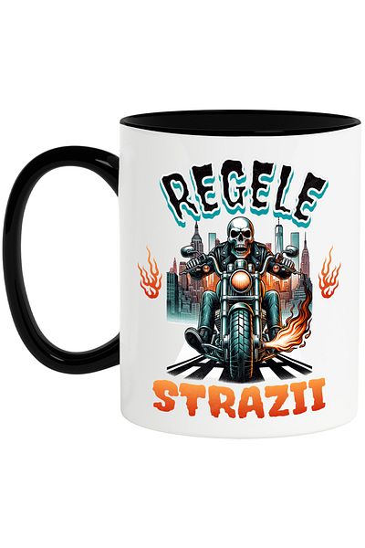 StoryGift Romania Mug Skeletons on motorcycle text king of the street illegal racing, 330ml, Ceramic, Cu, STG