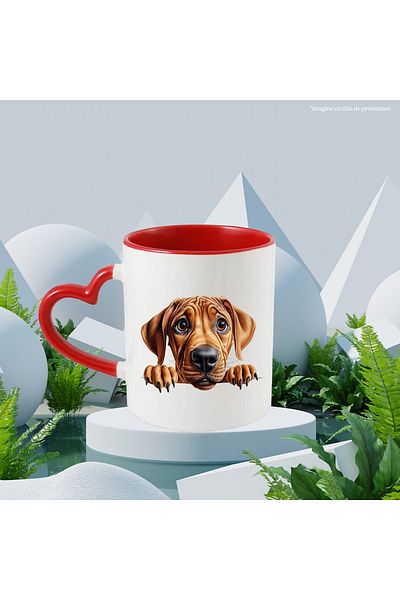 StoryGift Romania Mug with a sad brown puppy | illustration | a little scared | fearful | for love, With ,STG.