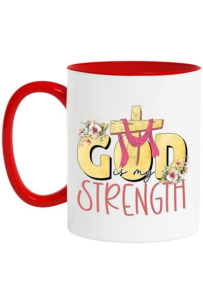 StoryGift Romania Mug with the message "God is my strength", religion, illustration, faith, God is, With, STG