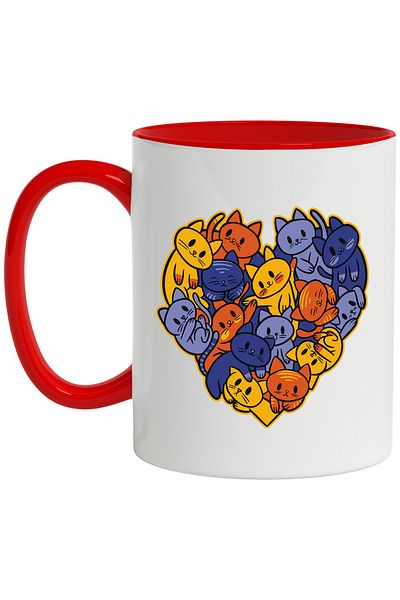StoryGift Romania Mug With Cats, Heart, Animals, Stripes, Love, Whiskers, Multicolor 330 ml, Ceram, With ,STG