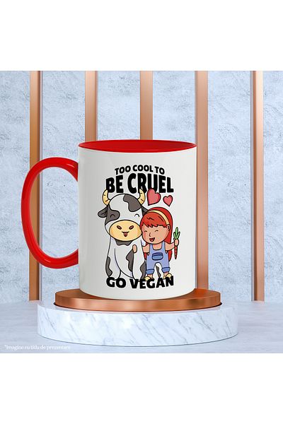 StoryGift Romania Mug With Message In English Too Cool To Be Cruel Go Vegan, Cow, Multicolor 330 ml,, With ,STG