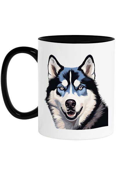 StoryGift Romania Mug with a cheerful Husky dog, illustration, playful, pet, joy with, With, STG