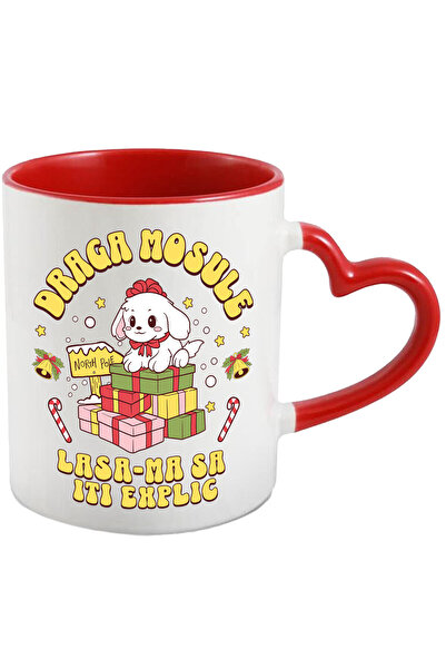 StoryGift Romania Cana cu Caine Fericit Langa Turn De cadouri Text Draga mosu...