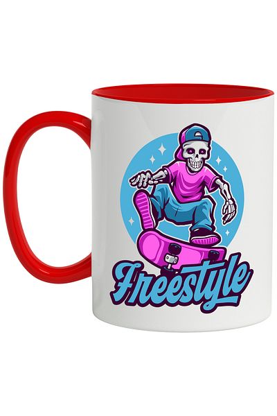 StoryGift Romania Mug With Freestyle Message, Skateboard, Skeleton, Stars, Circle, Multicolor 330 ml, Ce, Cu, STG