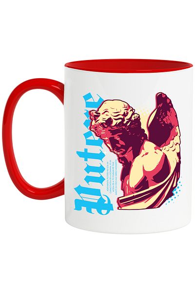 StoryGift Romania Power Mug, Angel, 330ml, Ceramic with Red Handle, With Red Handle STG ,STG ,STG