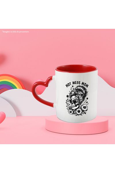 StoryGift Romania Mug with the message "Hot Mess Mom", illustration, mom, skull, beautiful, flowers, boiling, With ,STG .