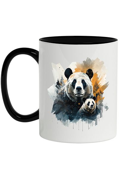 StoryGift Romania Panda Bears Mug, Trees, Forest, Nature, Illustration, Multicolor 330 ml, Ceram, With ,STG