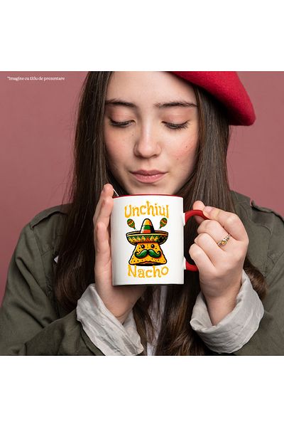 StoryGift Romania Mug Uncle Nacho family love food mexican, 330ml, Ceramic with Red Handle, With Handle, STG