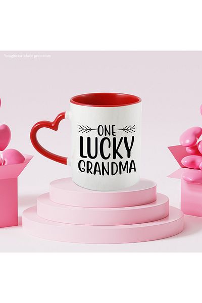 StoryGift Romania Mug with the text "One lucky grandma" - one lucky grandma happiness family with Mane, Cu, STG.