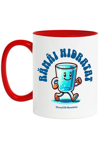StoryGift Romania Stay Hydrated Mug, Smile Liquid Water Glass, 330ml, Ceramic with Handles, With, STG.