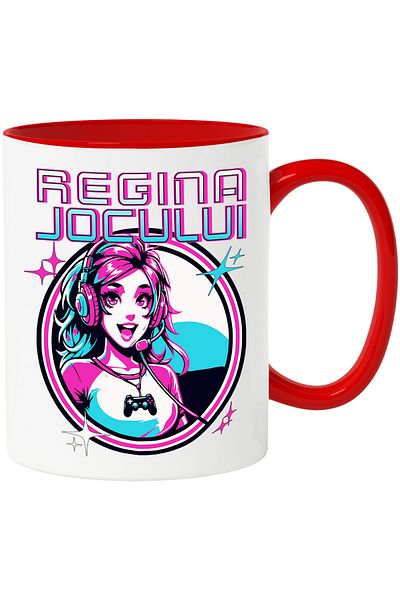 StoryGift Romania Game Queen Mug anime video game girl style, 330ml, Ceramic with Red Handle, With Handle, STG