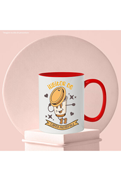 StoryGift Romania Fresh Coffee Lover Dancing Coffee Mug, 330ml, Ceramic with Red Handle, With ,STG