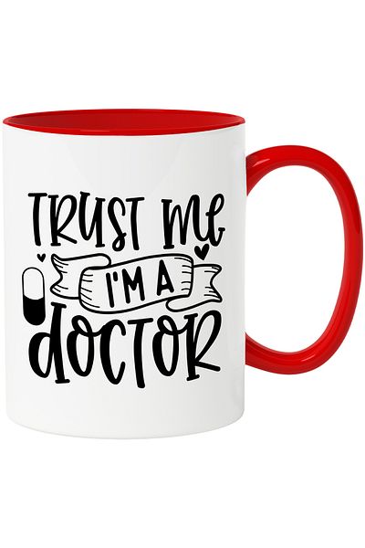 StoryGift Romania Mug with message that says you can trust doctors with Red Handle, Cu Man, STG