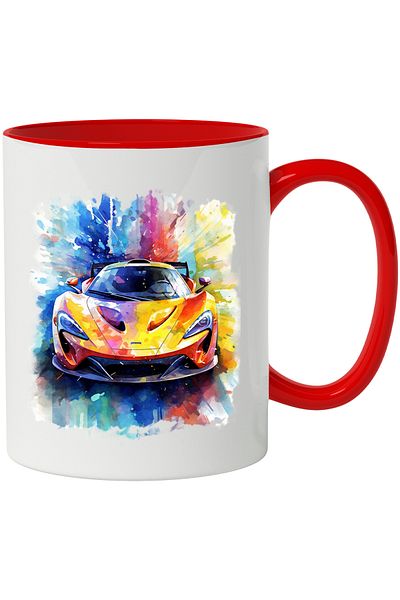 StoryGift Romania Sports Car Mug, Watercolor, Speed, Luxury, Multicolor 330 ml, Ceramic with Hand, With ,STG