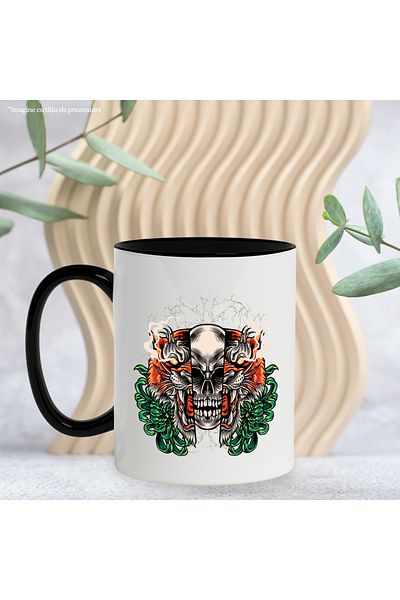 StoryGift Romania Mug With Skull, Tiger, Flowers, Lightning, Smoke, Fangs, Multicolor 330 ml, Ceramic with, With
