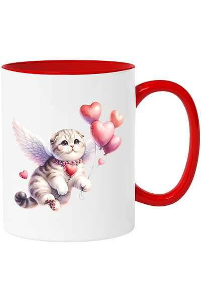 StoryGift Romania Mug with a flying white winged kitten | illustration | chubby | cute | t, With ,STG