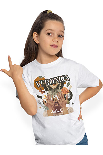 StoryGift Romania Tricou Copii Fete Cu Numele Veronica, Colaj Fata, Fluture, ...