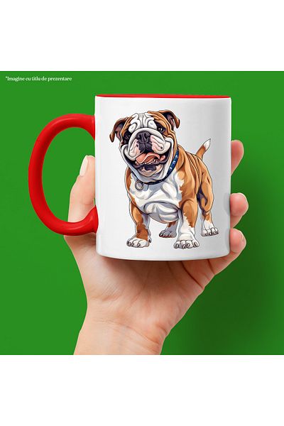 StoryGift Romania Mug with a playful Pitbull puppy | illustration | collar | waiting for orders from st, Cu,STG.