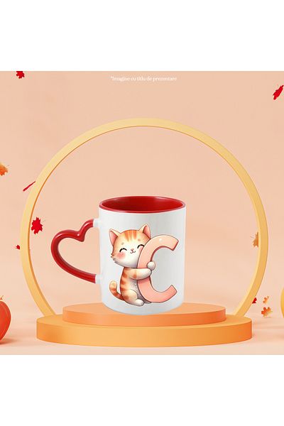 StoryGift Romania Mug with a kitten with the letter "C", illustration, for children, school, student, learn, With, STG