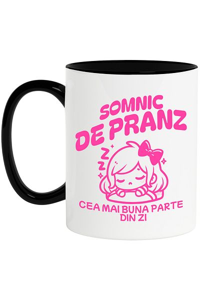 StoryGift Romania Mug with Girl with Bow Sleeping Text Sleepy Lunch Best Part of the Day, What, With ,STG .