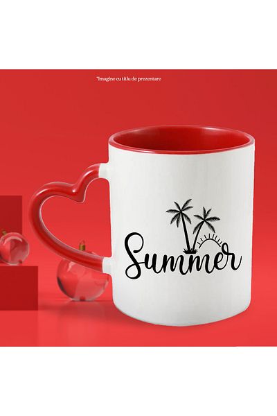 StoryGift Romania Mug with palm trees and sun with the word "Summer" - summer heat beach with Handle Ini, Cu, STG
