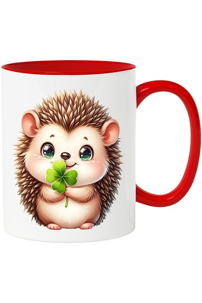 StoryGift Romania Cana Cu Un Pui De Arici | Ilustratie | Vesel | Ochi Verzi Care Sclipesc | Trifoi, Cu ,stg