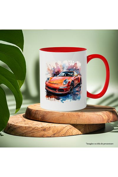 StoryGift Romania Mug With Sports Car, Porche, Watercolor, Illustration, Multicolor 330 ml, Ceramic, With ,STG